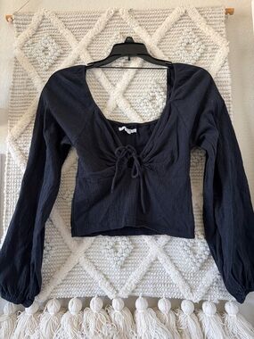 O'Neill Black Long-Sleeve Tie-Front Crop Top